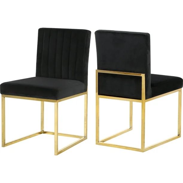 Giselle Black Velvet Dining Chair, Set of 2-Color:Black Velvet,Finish:Gold,Style:Contemporary | Walmart (US)
