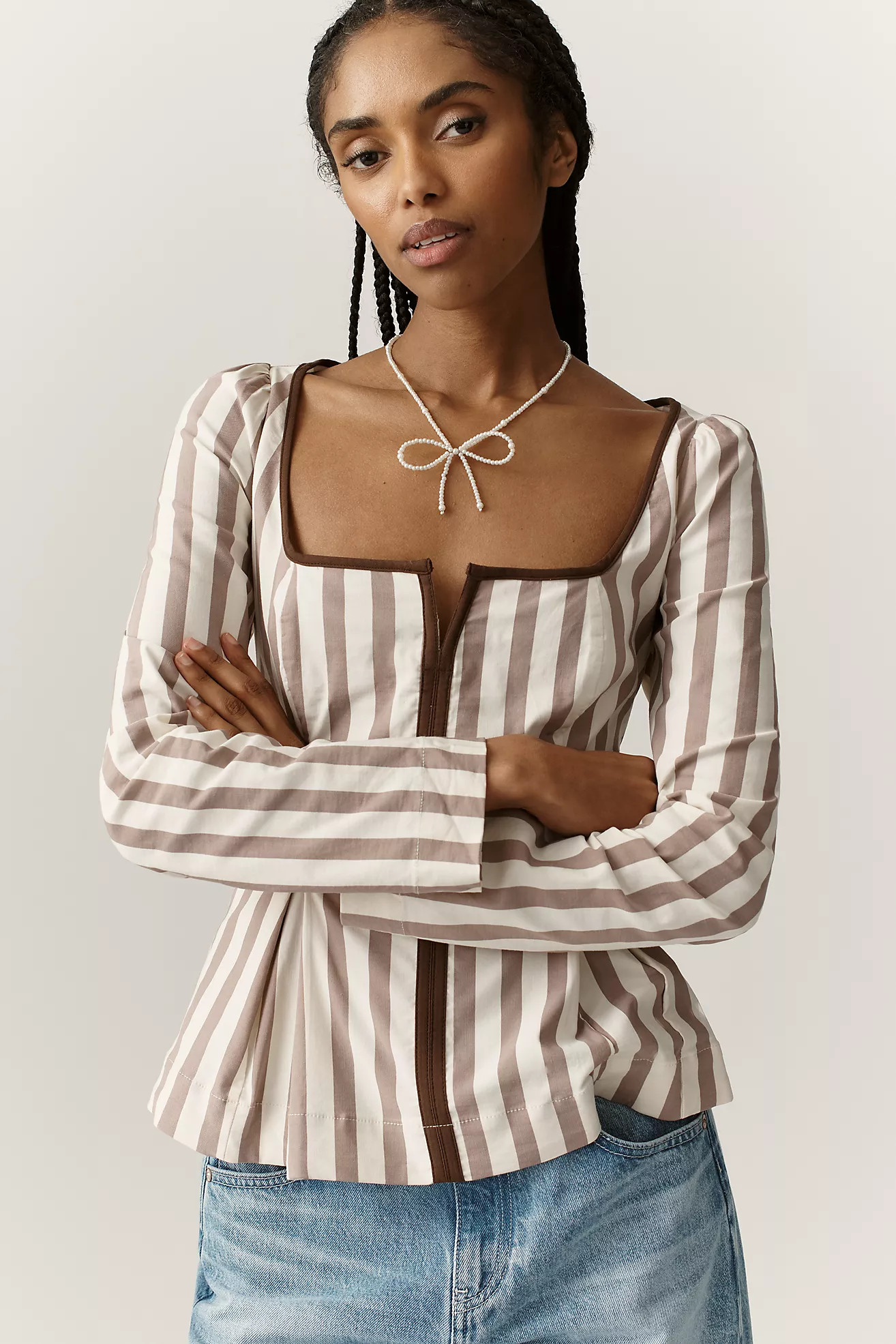 Maeve Zip-Front Square-Neck Blouse | Anthropologie (US)