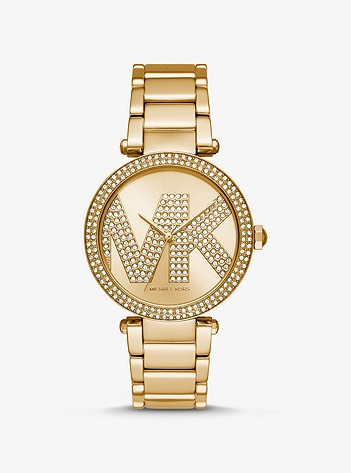 Pavé Gold-Tone Logo Watch | Michael Kors US