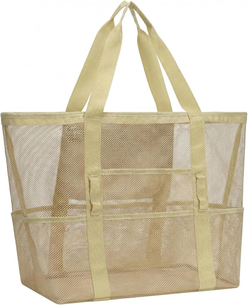 F-color Mesh Beach Bag Family - Large Tote Bag 9 Pockets for Swim Pool Toys Cruise Beach Vacation... | Amazon (US)