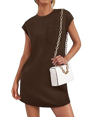 KIRUNDO Summer Dresses for Women 2026 Cap Sleeve Tshirt Dress Spring Mini Shift Sundress Loose Be... | Amazon (US)