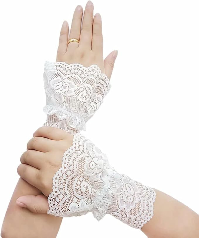 Women's Short Lace Gloves Fingerless for Driving Wedding Wrist Length Bridal Prom Gloves | Amazon (US)