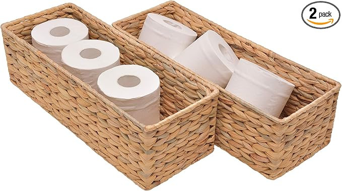StorageWorks Water Hyacinth Toilet Paper Basket, Woven Storage Basket for Toilet Tank Top, Toliet... | Amazon (US)
