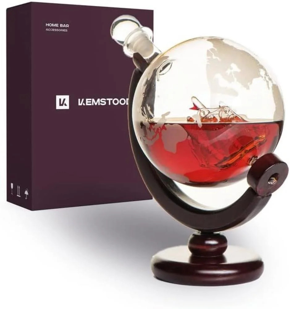 Whiskey Decanter Sets for Men (28 oz / 850 ml) - Detailed Etched World Globe Designed Decanter in... | Walmart (US)