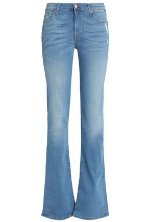 7 For All Mankind Woman Distressed Mid-rise Bootcut Jeans Light Denim Size 28 | The Outnet Global