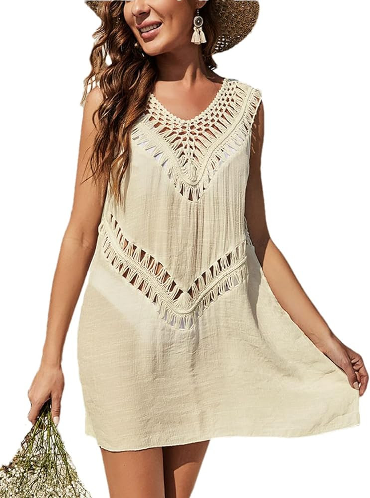 QegarTop Women Swimsuit Coverup Crochet Bathing Suit Cover Ups Beach Dress Swimwear Sundress | Amazon (US)