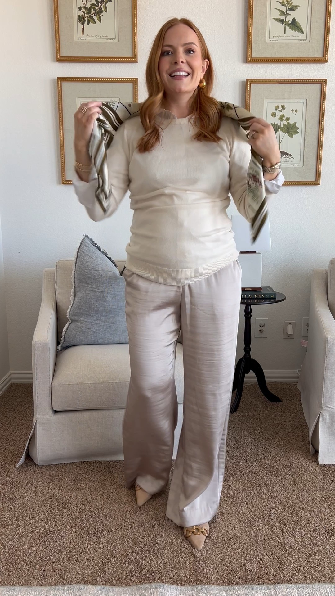 I love a fully neutral look — it can be so chic! And added in this gorgeous silk scarf over my shoulders adds just the perfect touch of color and fun without being over the top. 

#LTKWatchNow #LTKStyleTip #LTKSeasonal