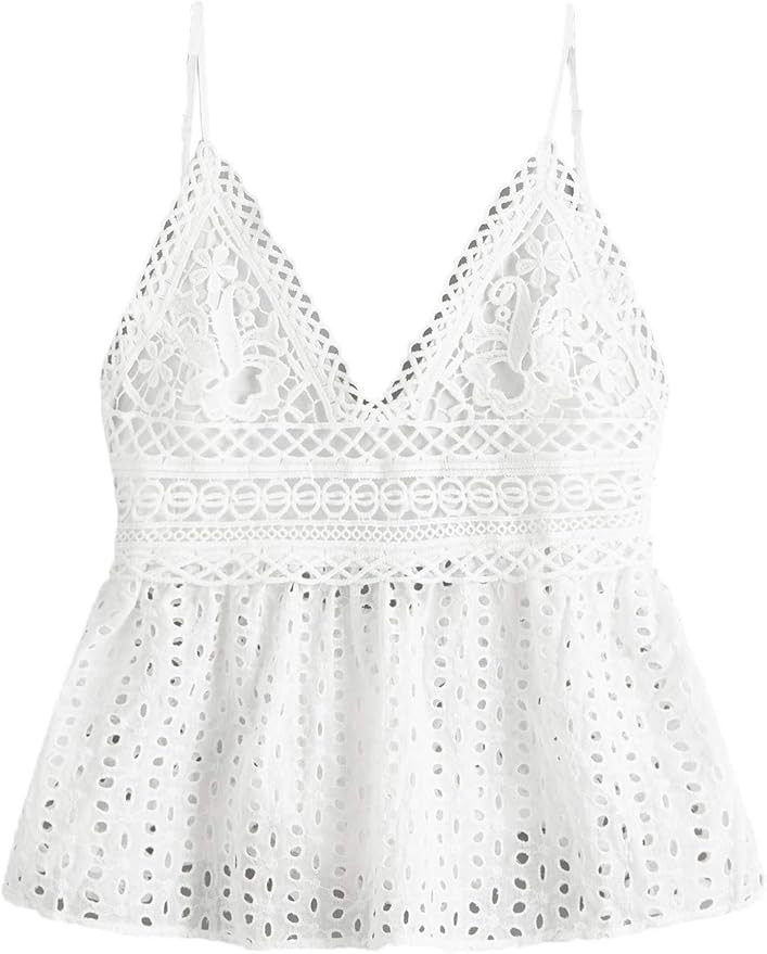 SweatyRocks Women's Sexy V Neck Criss Cross Backless Camisole Peplum Cami Top | Amazon (US)