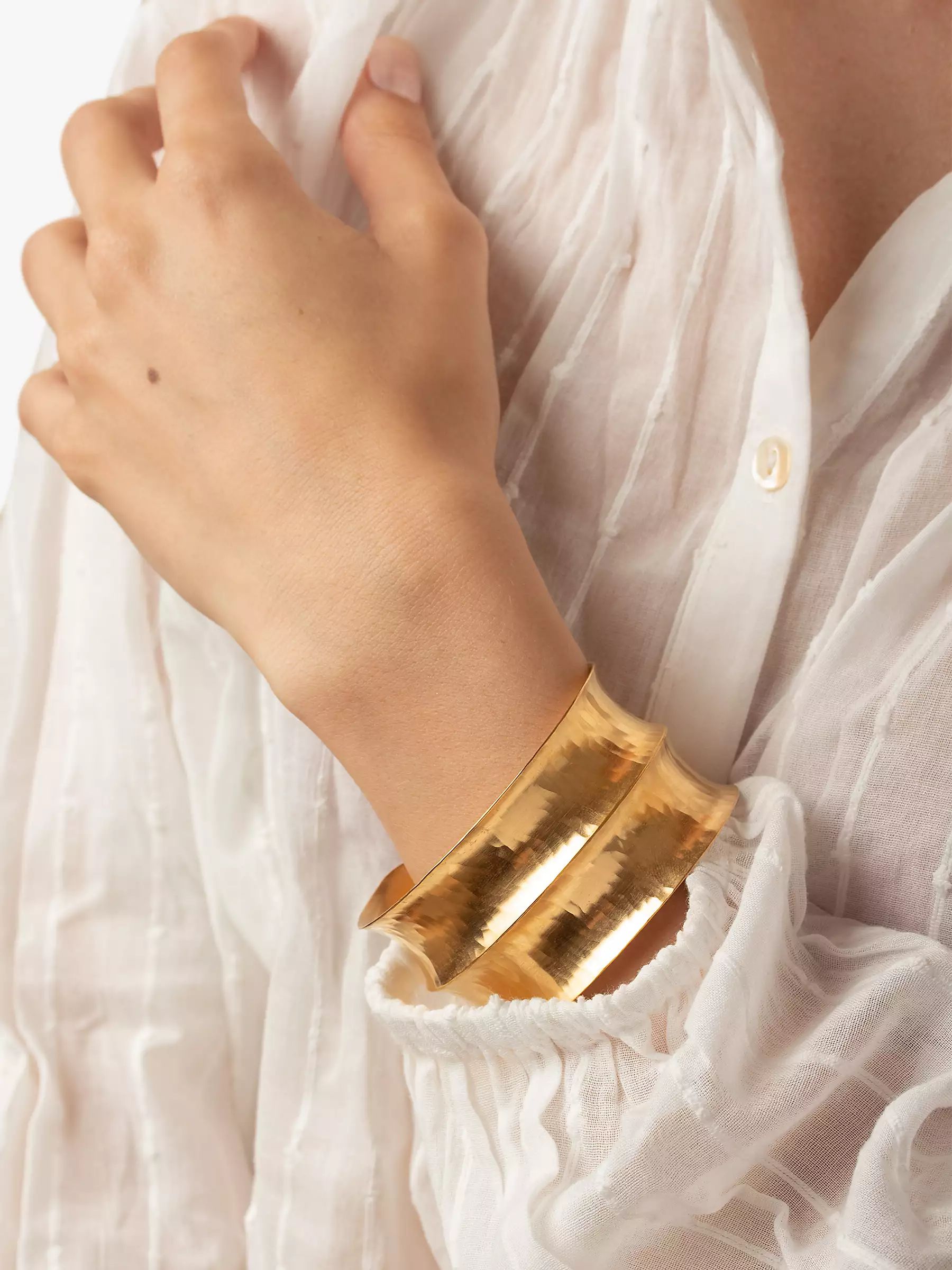 Dower & Hall Nomad Vermeil Double Concave Hammered Cuff, Gold | John Lewis (UK)