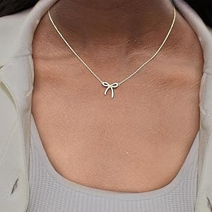 Gold Necklace for Women - Bow Necklace 14K Dainty Gold Necklace Cute Small Tiny Bow Pendant Choke... | Amazon (US)