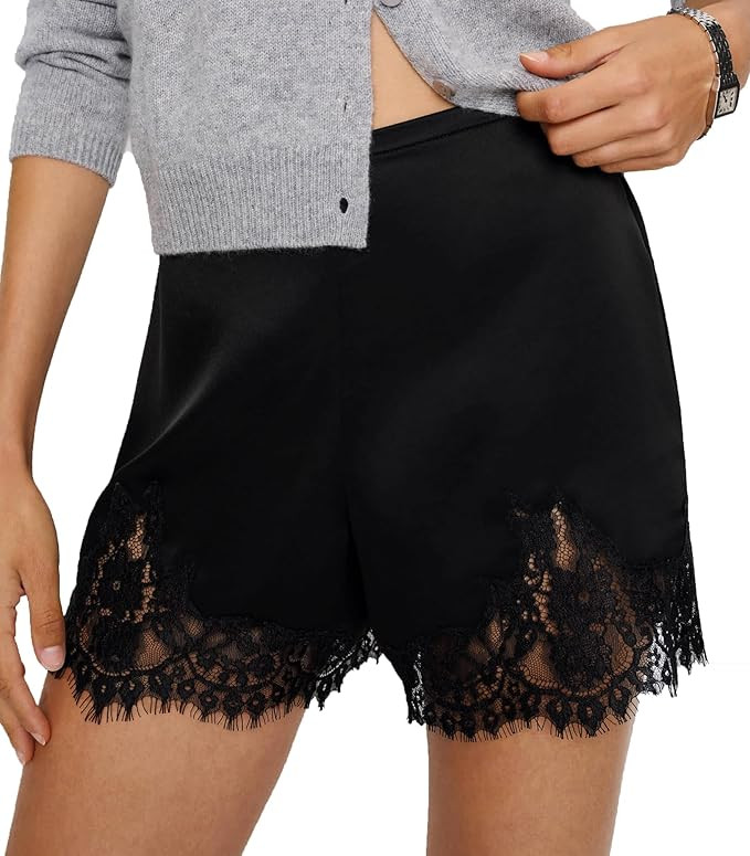 UAURORAO Women Satin Silk Shorts Lace Trim Patchwork Mini Micro Shorts Silky Low Rise Coquette Lo... | Amazon (US)