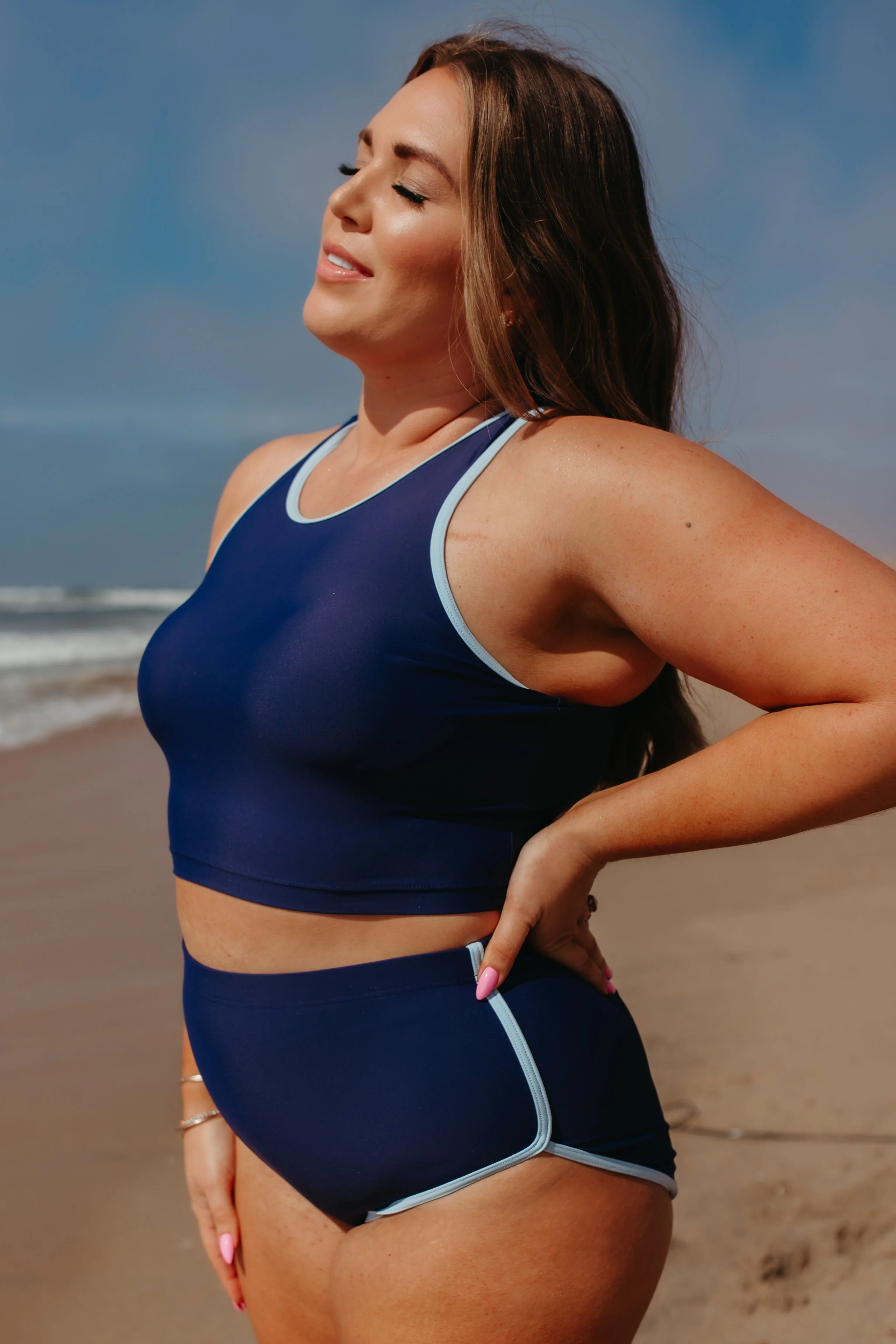 SURFS UP TWO PIECE IN NAVY WITH CONTRAST TRIM BY PINK DESERT | Pink Desert