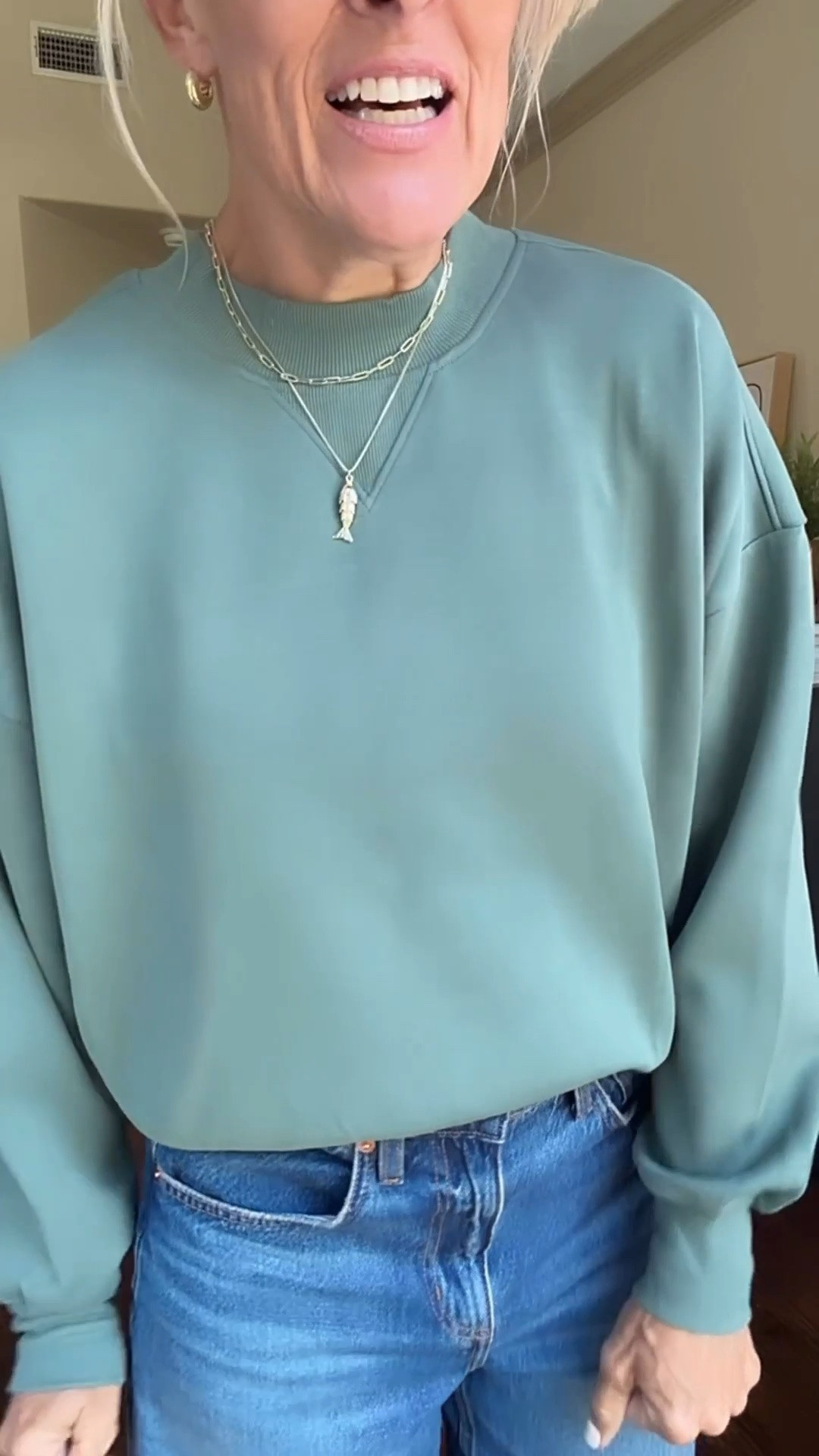 Okay, this Target sweatshirt is really good! I’m wearing my usual small and would say it fits true to size. I love the pretty green color and the little details that make it feel more elevated than a basic sweatshirt. I also have it in yellow!

💡 LTK MADE EASY
❤️ Heart = Support my posts ;-)
🔖 Save = Get sale & restock alerts for the things you love!
📋 Lists = Keep favorites organized (List ideas: Christmas, Birthdays, and Vacations!)
📲 Share = Send lists and products to a friend (or your daughters like me).
💬 Comment = Ask me anything, and I’ll answer. ;-)

#LTKootd #LTKSeasonal #LTKOver40
