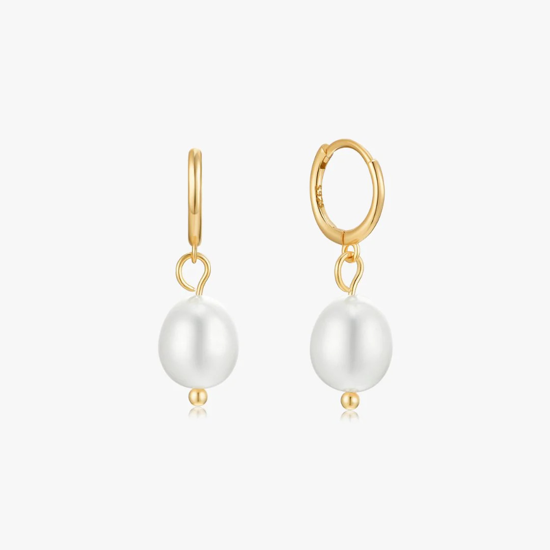 Single Pearl Sterling Huggies in Gold | Flaire & Co.