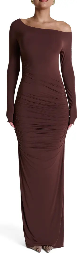 Ruched Off the Shoulder Long Sleeve Maxi Dress | Nordstrom