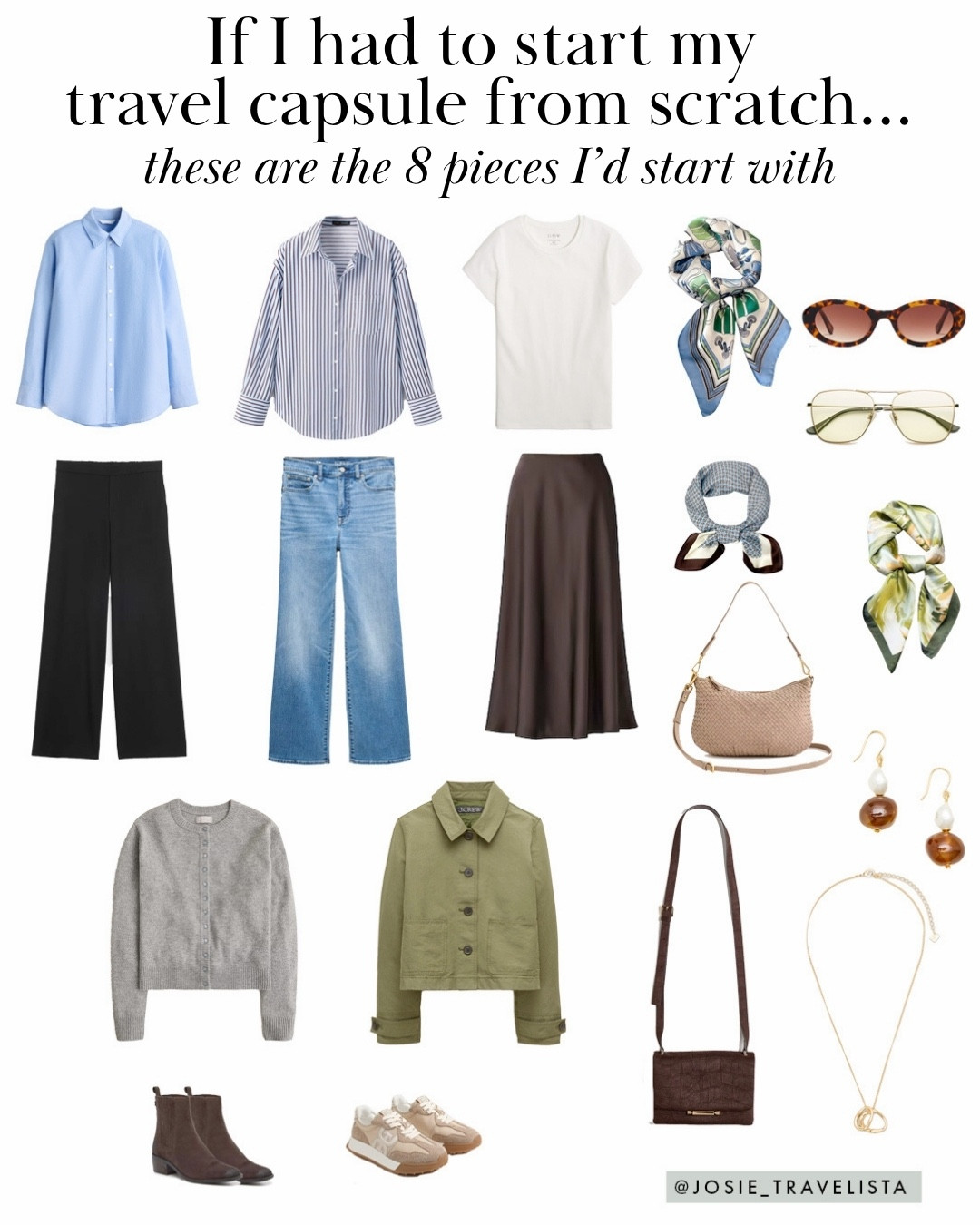 Essential 8 travel capsule ✈️

My go-to foundation for building a carry-on wardrobe for Europe and city travel.

8 pieces → multiple outfits
Mix, match, and layer without overpacking.

Can be worn as a standalone capsule or expanded into a full 4-3-2-2-1 (Travelista 12).

Shop the pieces below.


#LTKOver40 #LTKTravel
