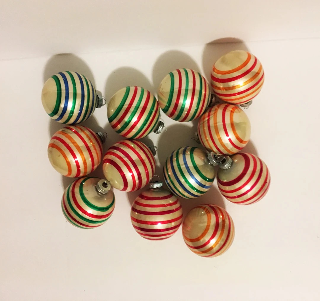 1960's Glass Shiny Brite 3 Inch Retro Stripes Christmas - Etsy | Etsy (US)