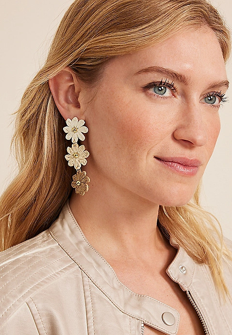Triple Floral Raffia Drop Earrings | Maurices