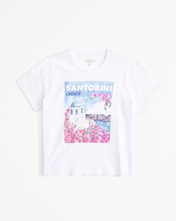 Women's Short-Sleeve Santorini Graphic Skimming Tee | Women's Tops | Abercrombie.com | Abercrombie & Fitch (US)