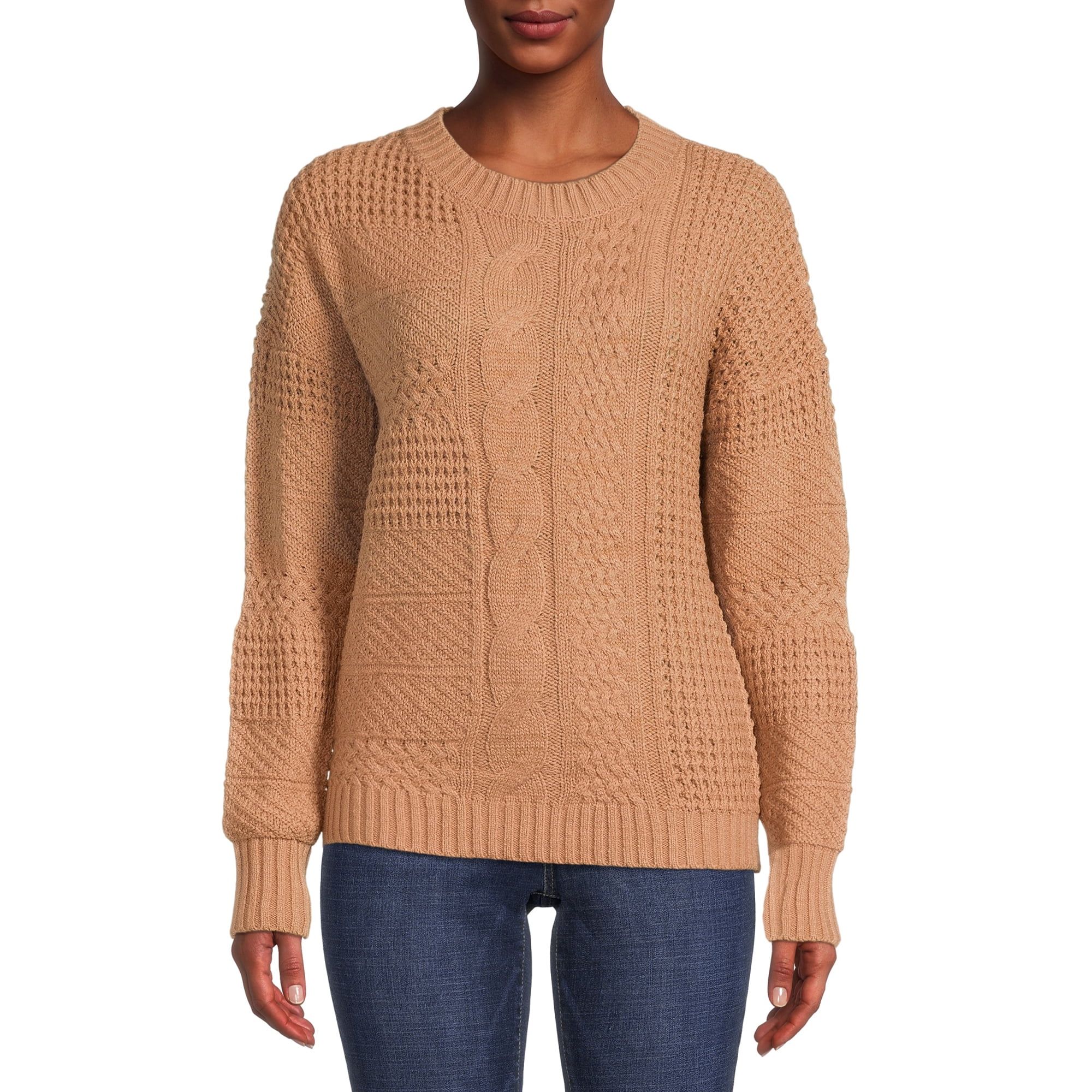 Time and Tru Women's Mixed Stitch Crewneck Sweater | Walmart (US)