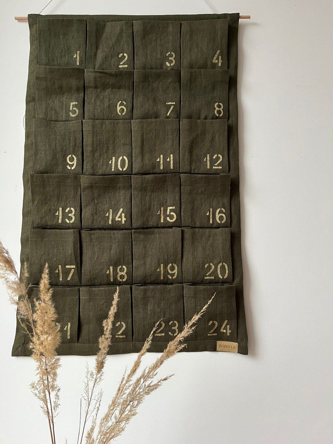 Christmas countdown Advent Calendar/ Green Linen Advent calendar with pockets / Gift for kids/ Pe... | Etsy (US)