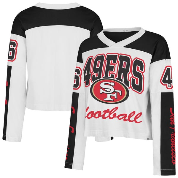 San Francisco 49ers '47 Women's Exclamation Metro V-Neck Long Sleeve Jersey T-Shirt - White | Fanatics