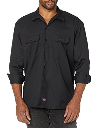 Dickies Men’s Long Sleeve Work Shirt – Durable Button-Down Mechanic Shirt for Men, Ideal for Uniform or Construction Use, Black, Large | Amazon (US)