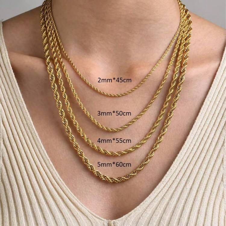 Gold Twist Necklaces Choker For Women, Dainty Gold Twist Chain Titanium Steel Necklace Women Cuban Link Paperclip Rope Chain Toggle Clasp Stainless Steel Necklace Fashion Adjustable Chunky Jewelry Gift Set For Women Amd Couple(Size 2/3/4/5MM) | SHEIN