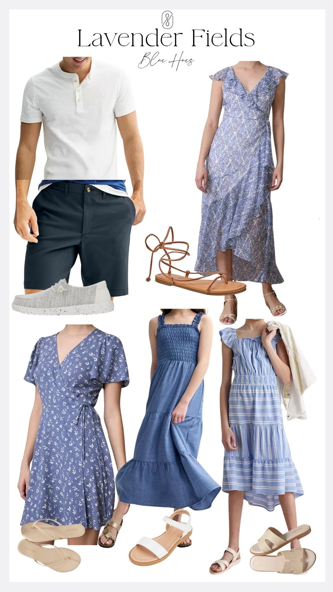 Lavender Fields Blue Hues
I love that blues always harmonize so well together. These tones would look gorgeous in a field of lavender. Bonus that almost all of these outfits are from 1 store! 

#familyof5outfits #familysession 

 #LTKKids #LTKFamily #LTKMens