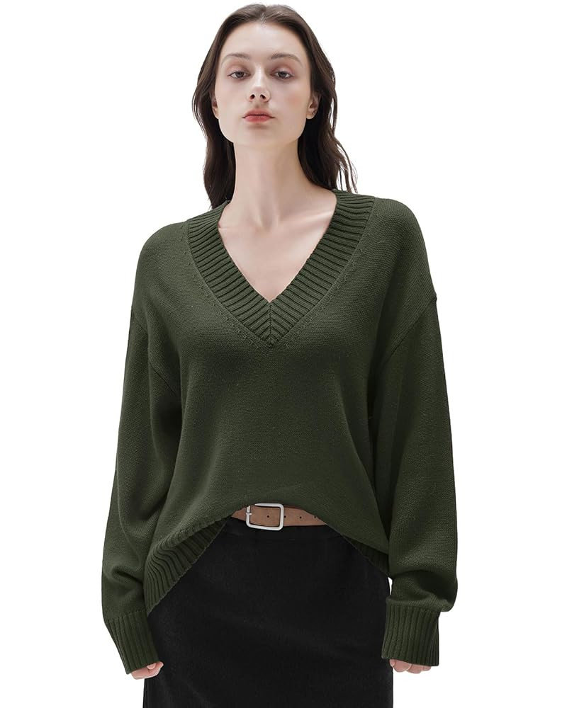 SUUKSESS Women Cashmere Oversized V Neck Pullover Sweaters Long Sleeve Jumpers | Amazon (US)
