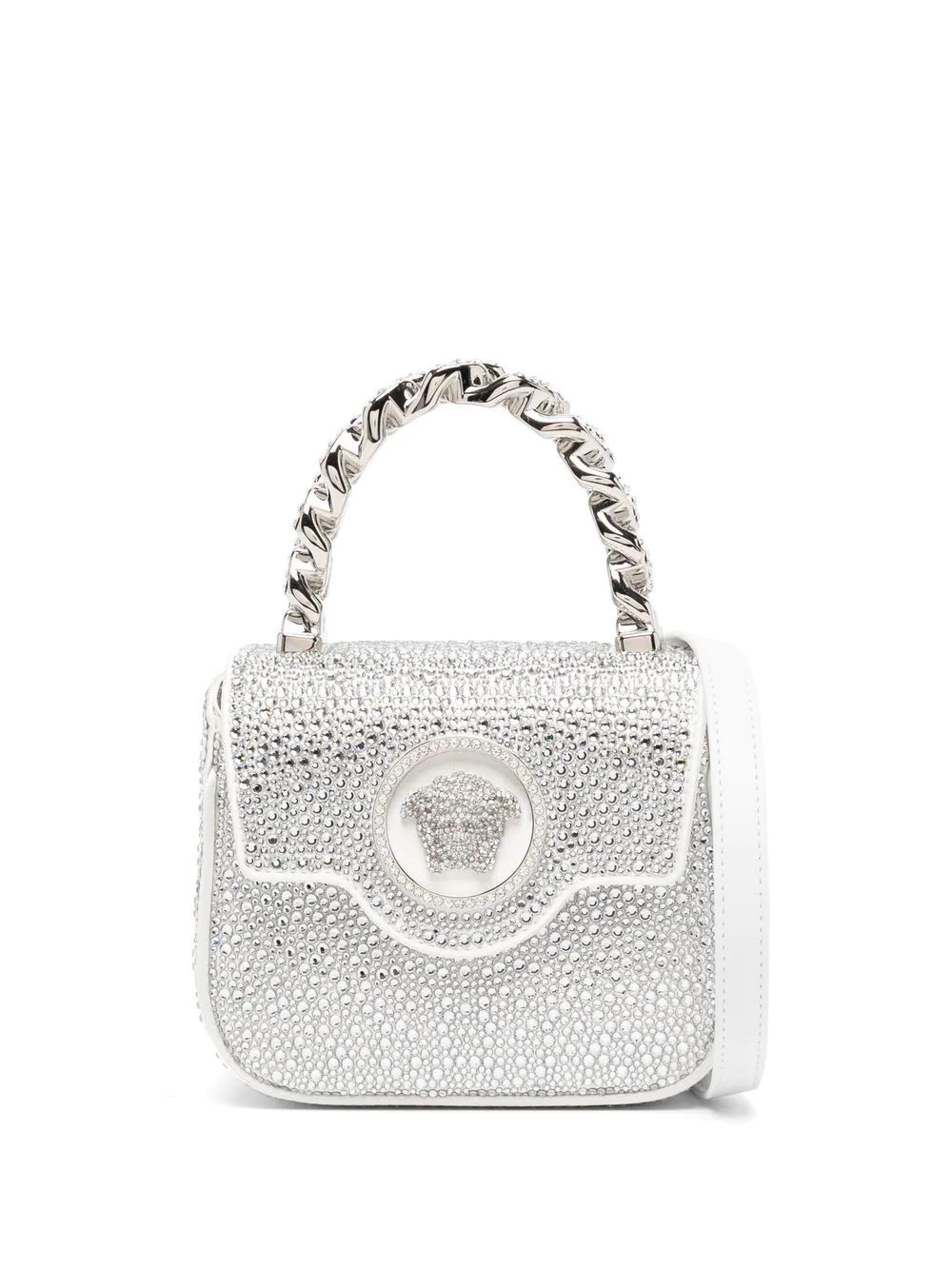 Versace La Medusa crystal-embellished mini bag - Silver | Farfetch Global