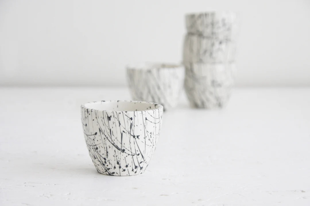 Ceramic Espresso Cup in White & Black Lines Pattern. Ceramic Cup,modern Espresso Cups, Christmas ... | Etsy (US)