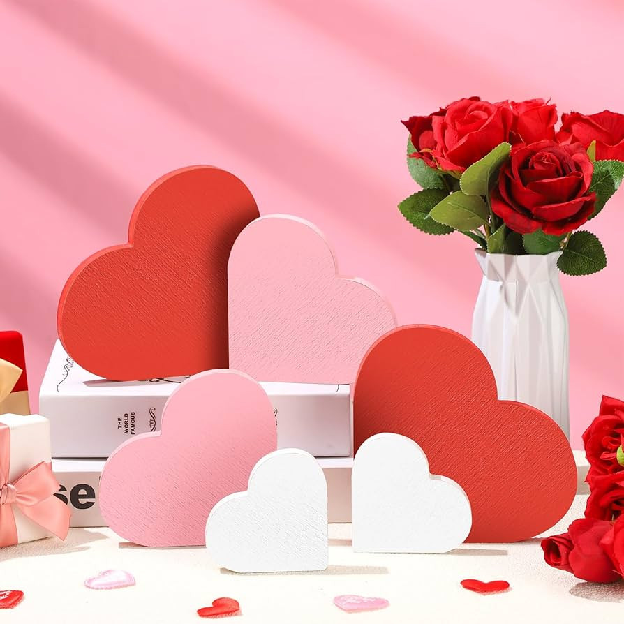 Qunclay 6 Pcs Valentine's Day Heart Wood Sign 3 Size Love Style Table Centerpiece Multicolored Se... | Amazon (US)