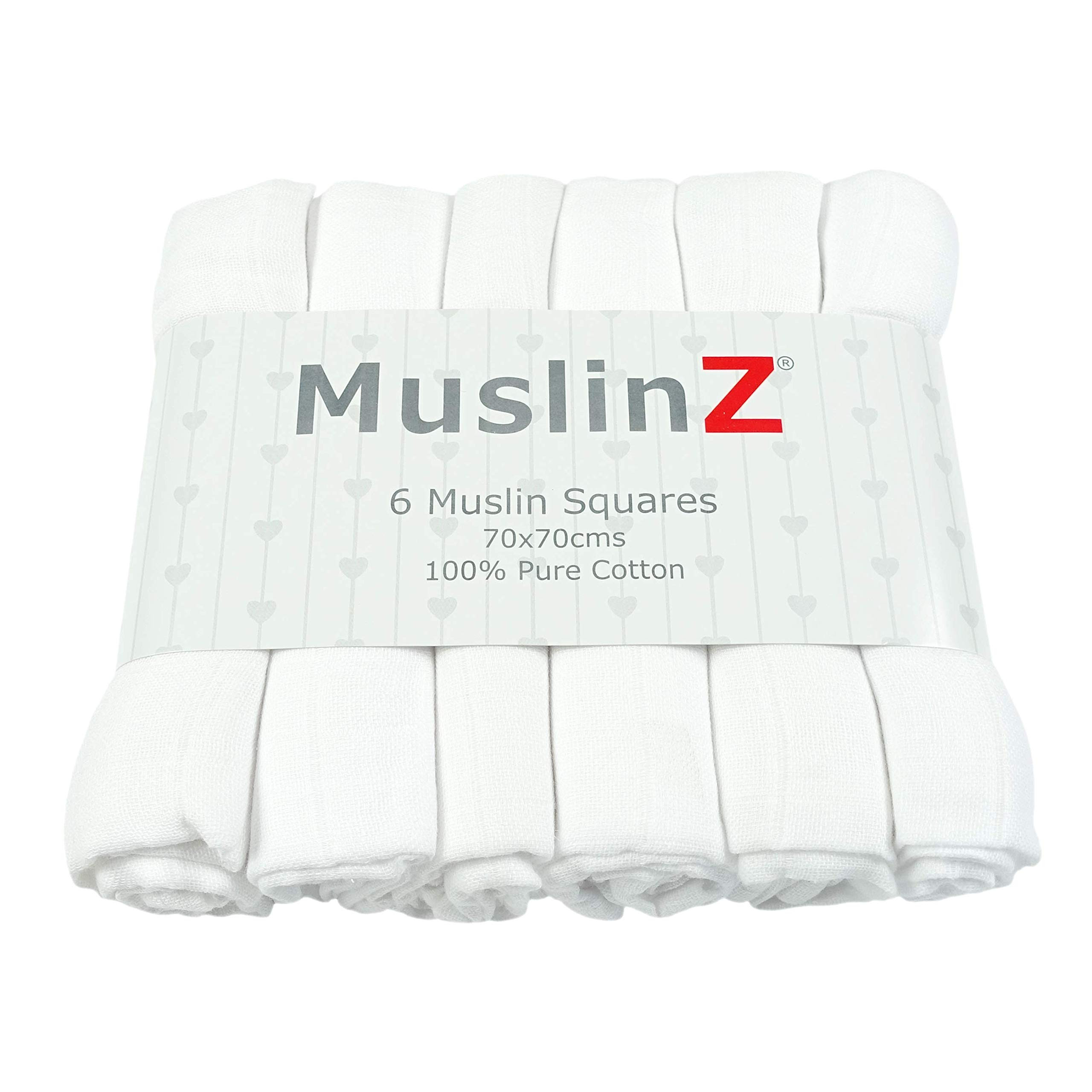 MuslinZ 6PK Baby Muslin Squares, Burp Cloths, Soft, Absorbent and Breathable 100% Cotton 70x70cm ... | Amazon (UK)