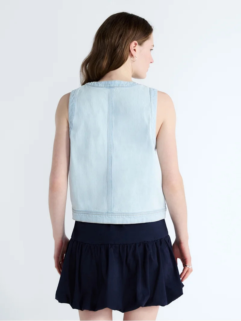 Free Assembly Women's and Women's Plus Button Front Sleeveless Denim Top, Sizes XS-4X - Walmart.c... | Walmart (US)