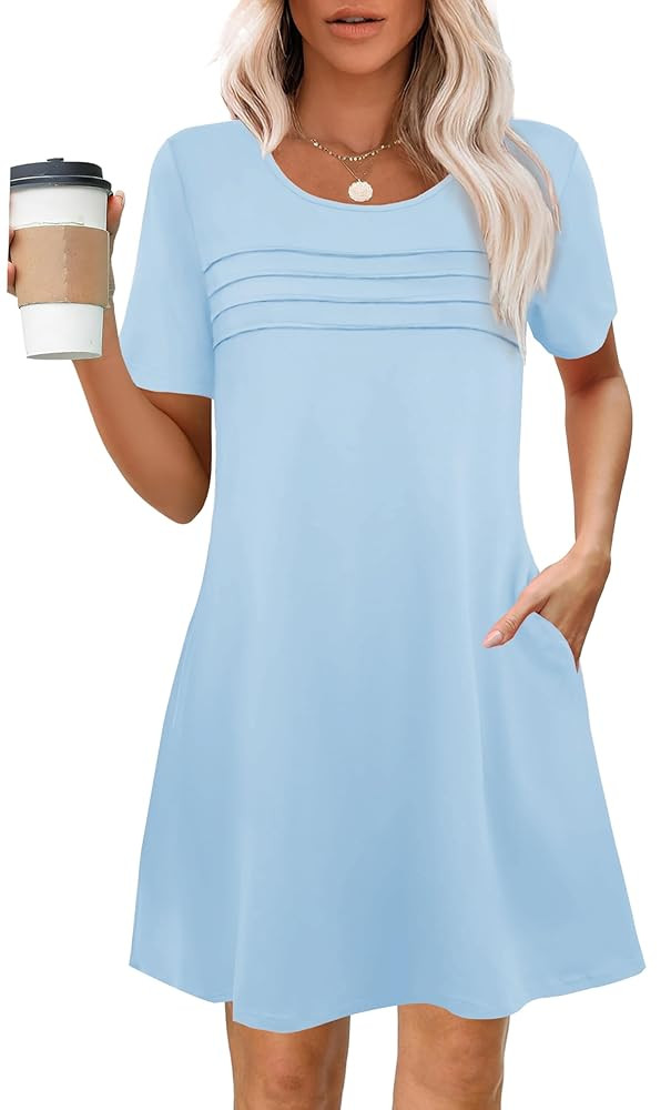 Womens Dresses Casual Short Sleeve Tunic Summer Midi Dress for Women S-XXL | Amazon (US)