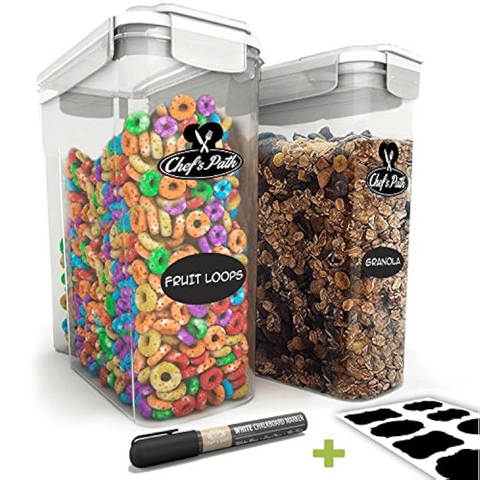 Chef's Path Cereal Storage Container Set - 100% Airtight Best Dry Food Keepers - 8 FREE Chalkboard L | Amazon (US)