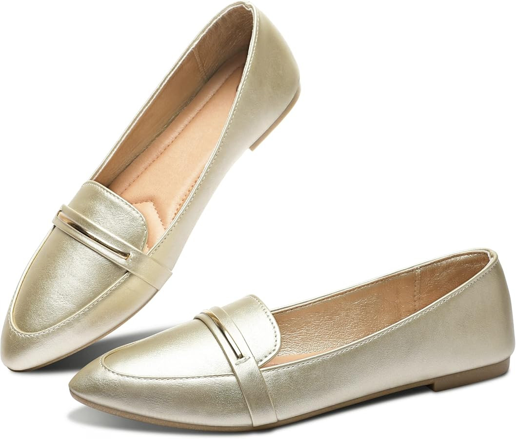 Obtaom Women's Pointy Toe Loafer Flat Comfortable Faux Suede Work Shoes,Cute Penny Loafer Slip On... | Amazon (US)