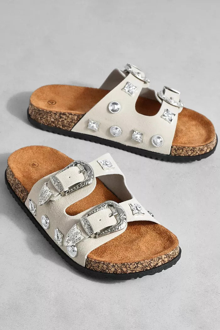 Double Buckle Western Detail Sliders | Boohoo.com (UK & IE)