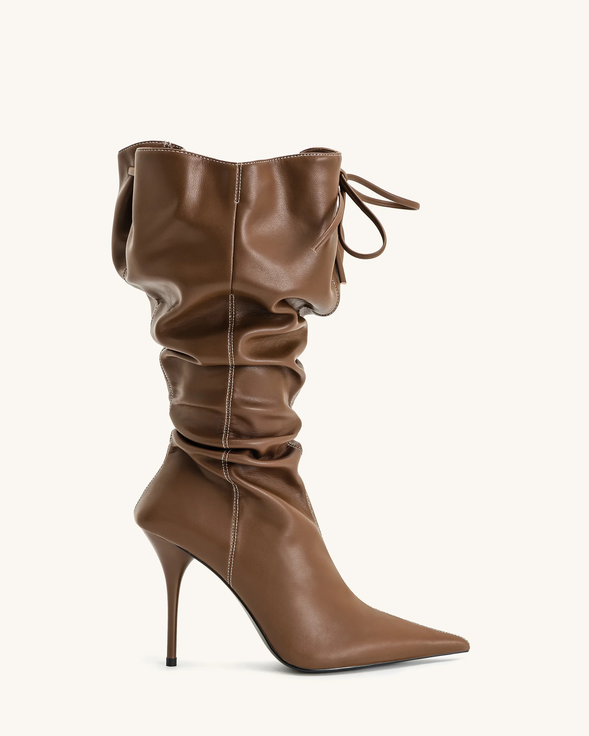 Olivia Leather High Heel Boots - Brown | JW PEI US