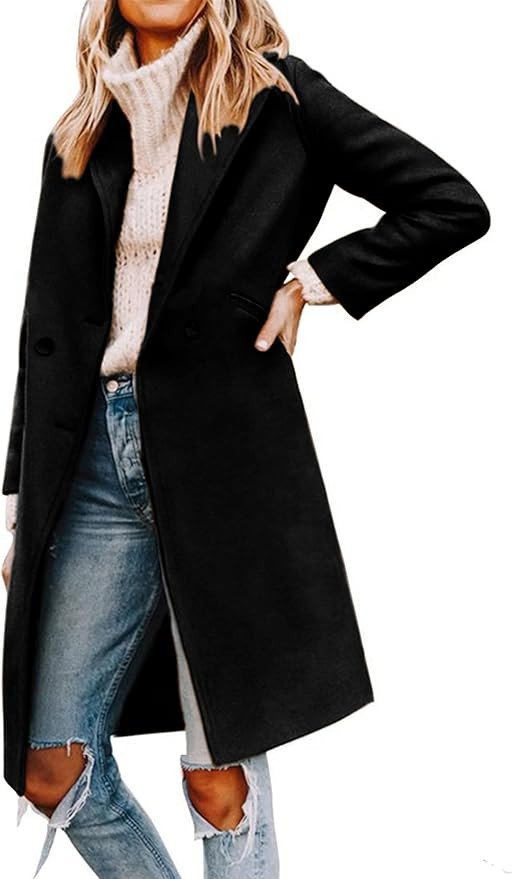 Hooever Women's Winter Wool Coat Casual Notch Lapel Double-Breasted Peacoat | Amazon (US)
