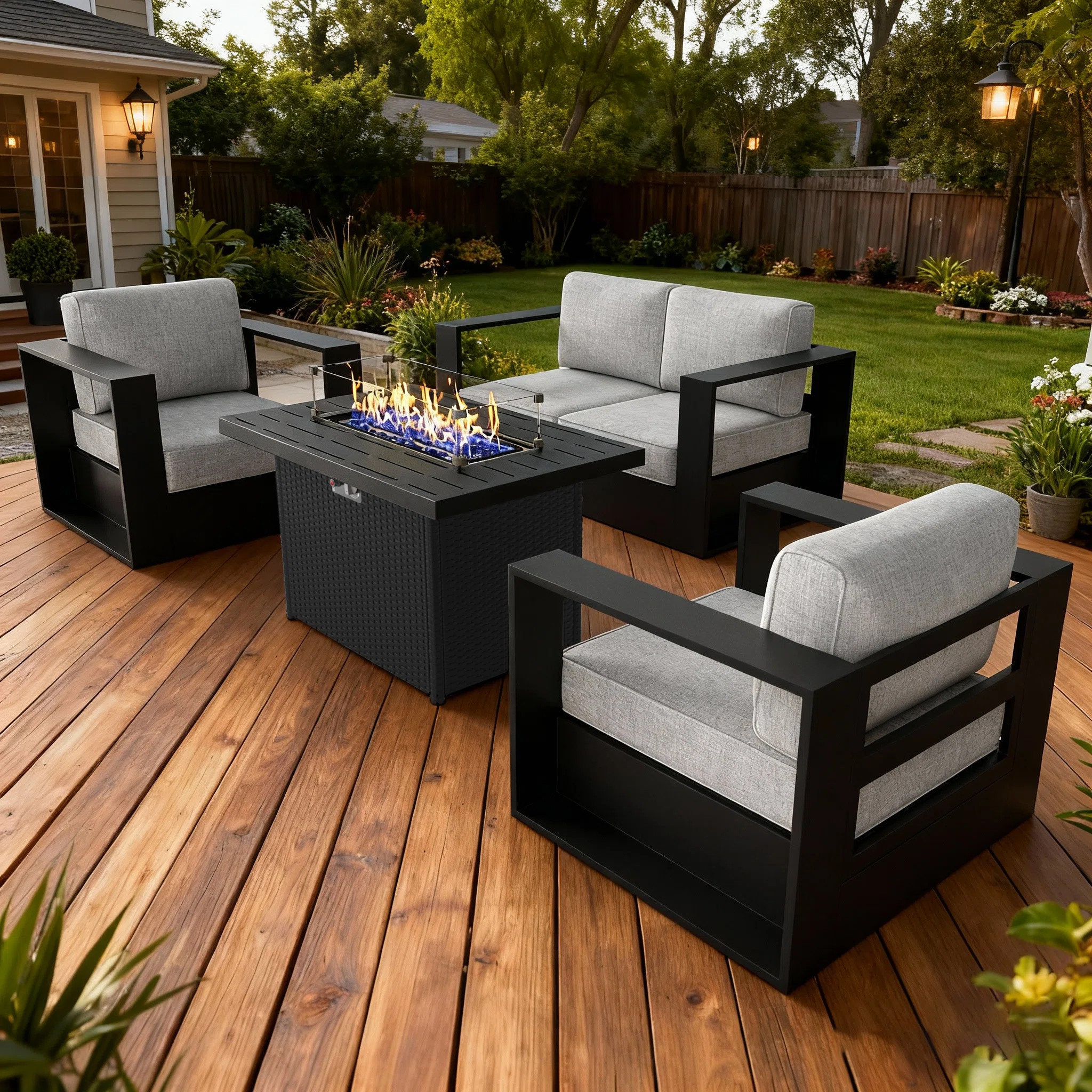 Modern Outdoor Aluminum 4-piece Conversation Set With Firepit Table | Wayfair North America