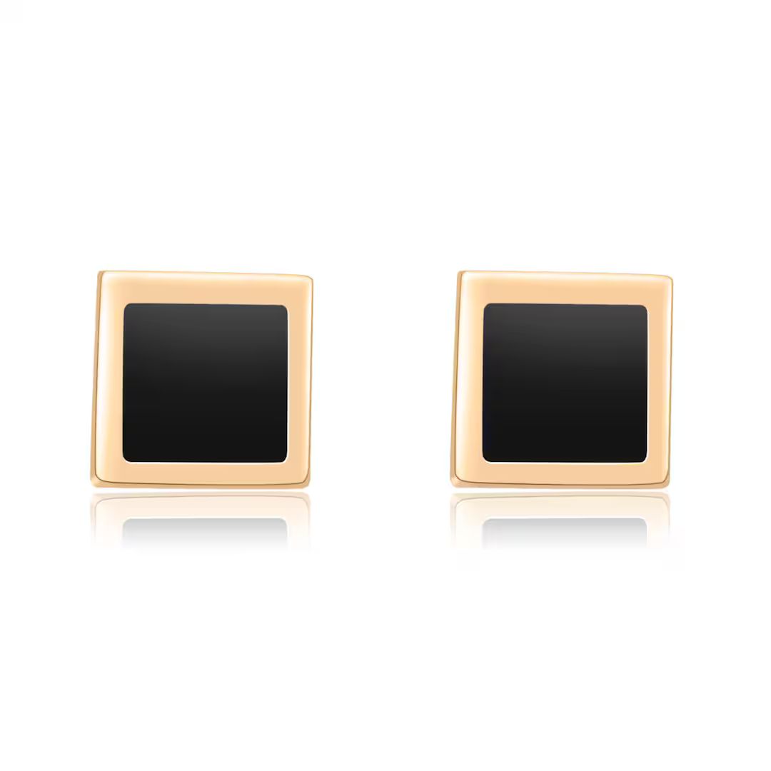 10K Solid Gold Black Onyx Enamel Square Stud Earrings, Real Solid Gold, Black Square Studs, Simpl... | Etsy (UK)