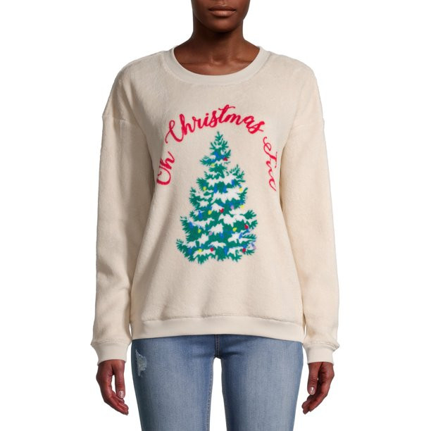 Women's Christmas Plush Crewneck Sweatshirt | Walmart (US)