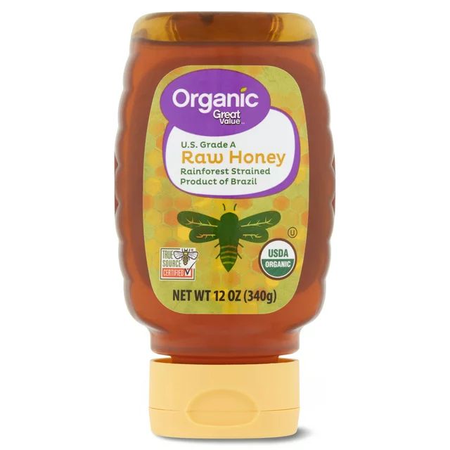 Great Value Organic Strained Raw Honey, 12 oz Inverted Plastic Bottle | Walmart (US)