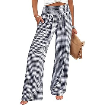 ANRABESS Womens Palazzo Pants, Striped & Gingham, Lounge & Casual, Cute Pajama Pants, Wide Leg, H... | Amazon (US)