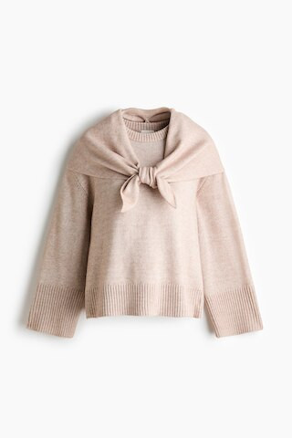 H & M - MAMA Loose-Fit Sweater with Scarf - Light Beige | H&M (US, CA, MX)