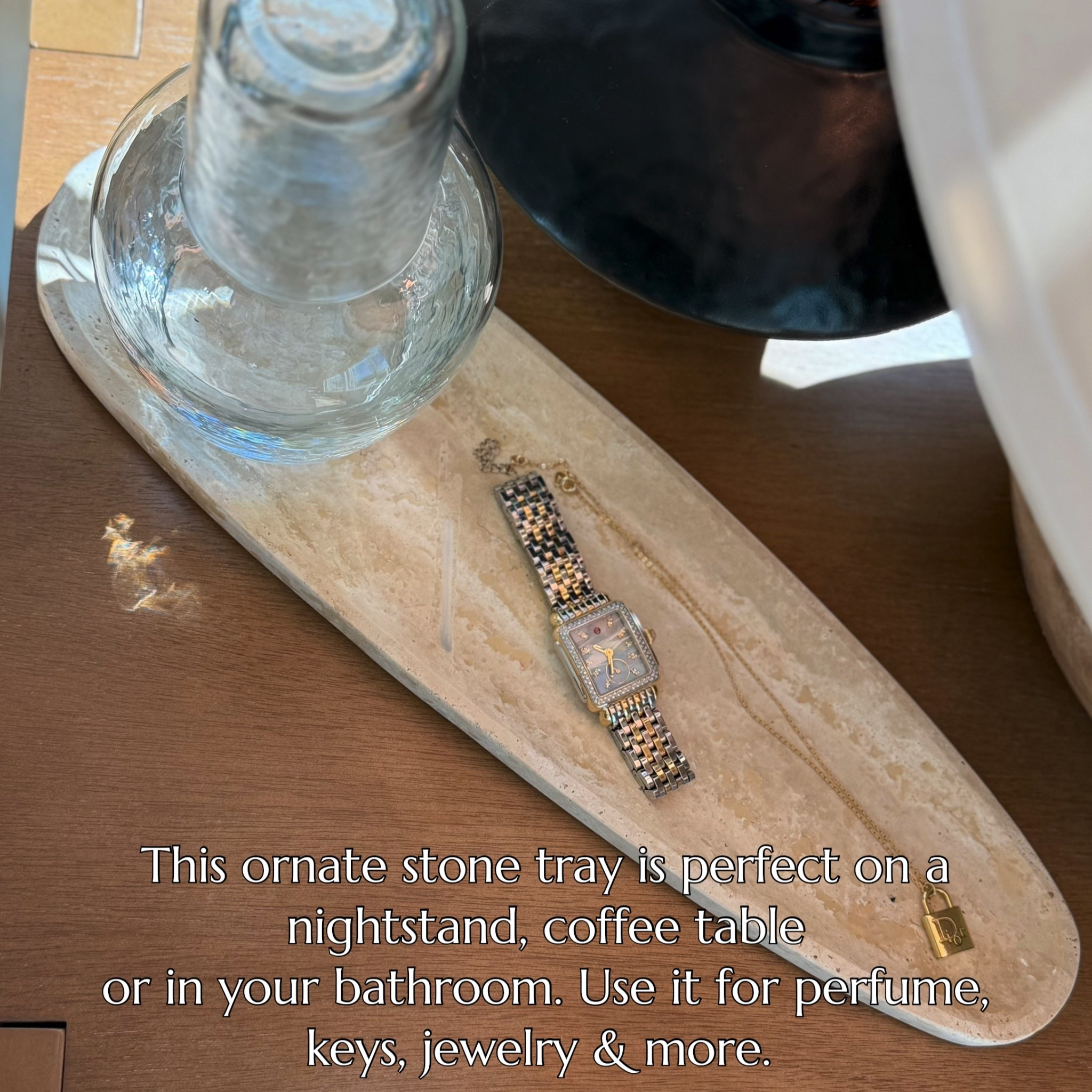 Nightstand styling ideas 

featuring a refined mix of natural stone and timeless accessories create a calm, elevated bedroom aesthetic. A stone tray, travertine tray, or marble tray adds structure and texture while keeping bedside essentials beautifully organized. Layering a bedside water carafe offers both function and a hotel-inspired touch, making nightly routines feel intentional and serene. Finishing the look with a classic Michele watch brings an element of polished luxury and personal style to the nightstand. This curated bedside setup pairs perfectly with neutral bedroom decor, modern organic interiors, and minimalist luxury home styling, blending form and function for a cohesive, designer-inspired bedroom look.


#LTKmorningroutine #LTKSeasonal #LTKHome