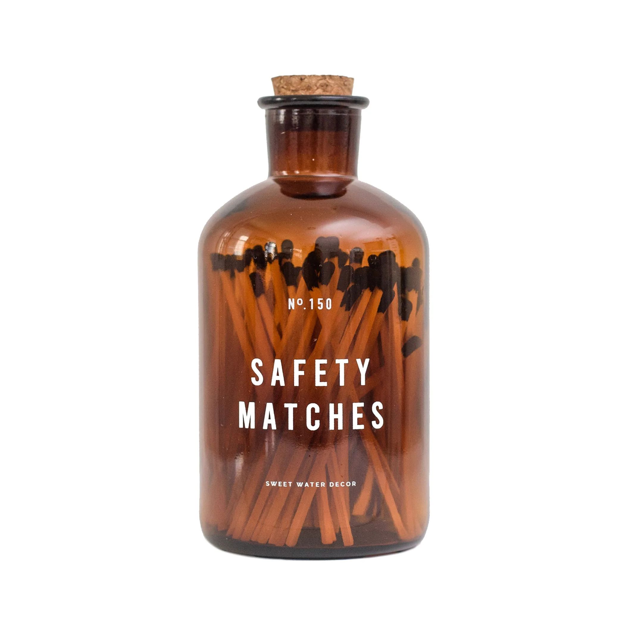 Black Safety Matches - Large Amber Apothecary Jar | Sweet Water Decor, LLC