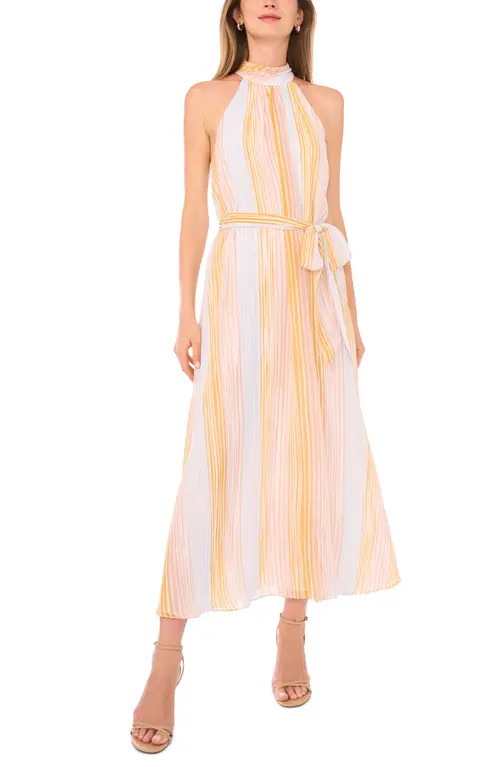Vince Camuto Belted Halter Neck Maxi Dress in New Ivory at Nordstrom, Size X-Large | Nordstrom